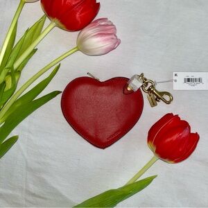 Coach Heart-Shaped Red Leather Charm and Coin Purse